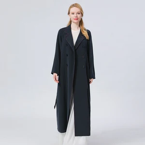 Модное женское пальто с воротником, однотонный двубортный жакет с поясом, простой офисный Женский Тренч из потертого шелка, новинка FE162