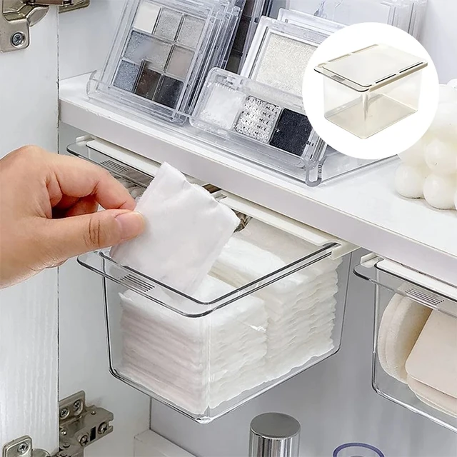 Bâton de coton Transparent pour salle de bain, maquillage, salle de bain, tiroir de rangement extractible, boîte de rangement sous l'armoire à miroir 2