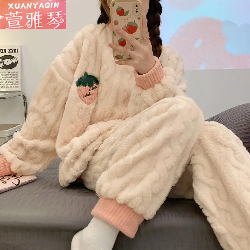 

Warm Flannel Pijama Set Women's Sleepwear Tops Long Pyjamas Autumn Winter Homewear Women Casual Sleepwear Nightwear Pajama Sets