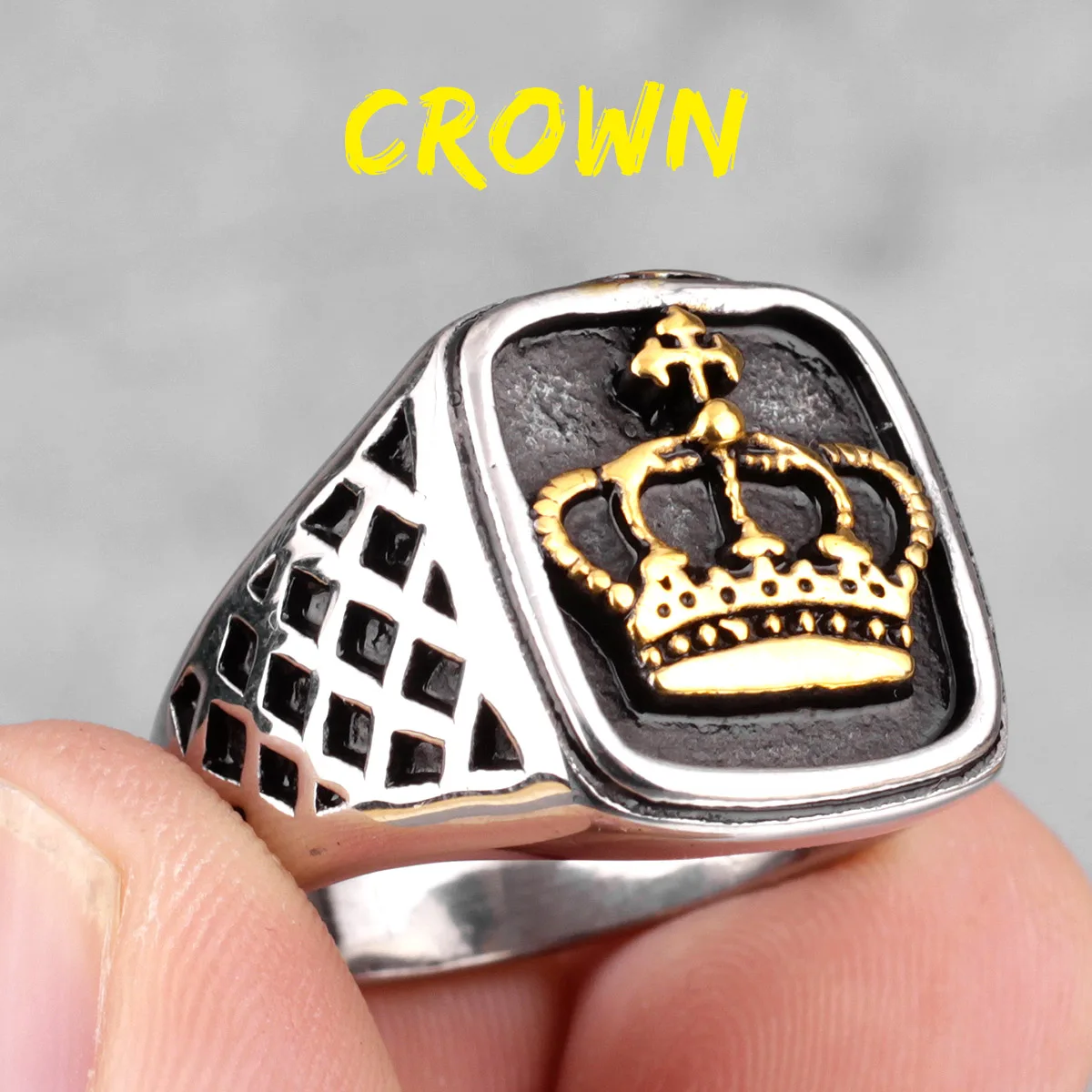 Trendy Punk Hip Hop Stainless Steel Men's Ring in Gold and Silver Tones