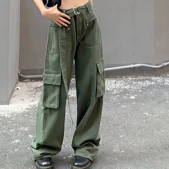 High Waisted Cargo Pants - Green