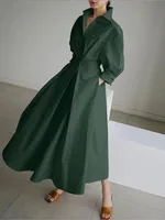 Spring Dress Long Sleeve Solid Color Elegant Maxi Dresses For Women 2024 Casual V Neck Shirt Party Long Dress Robe Femme 5