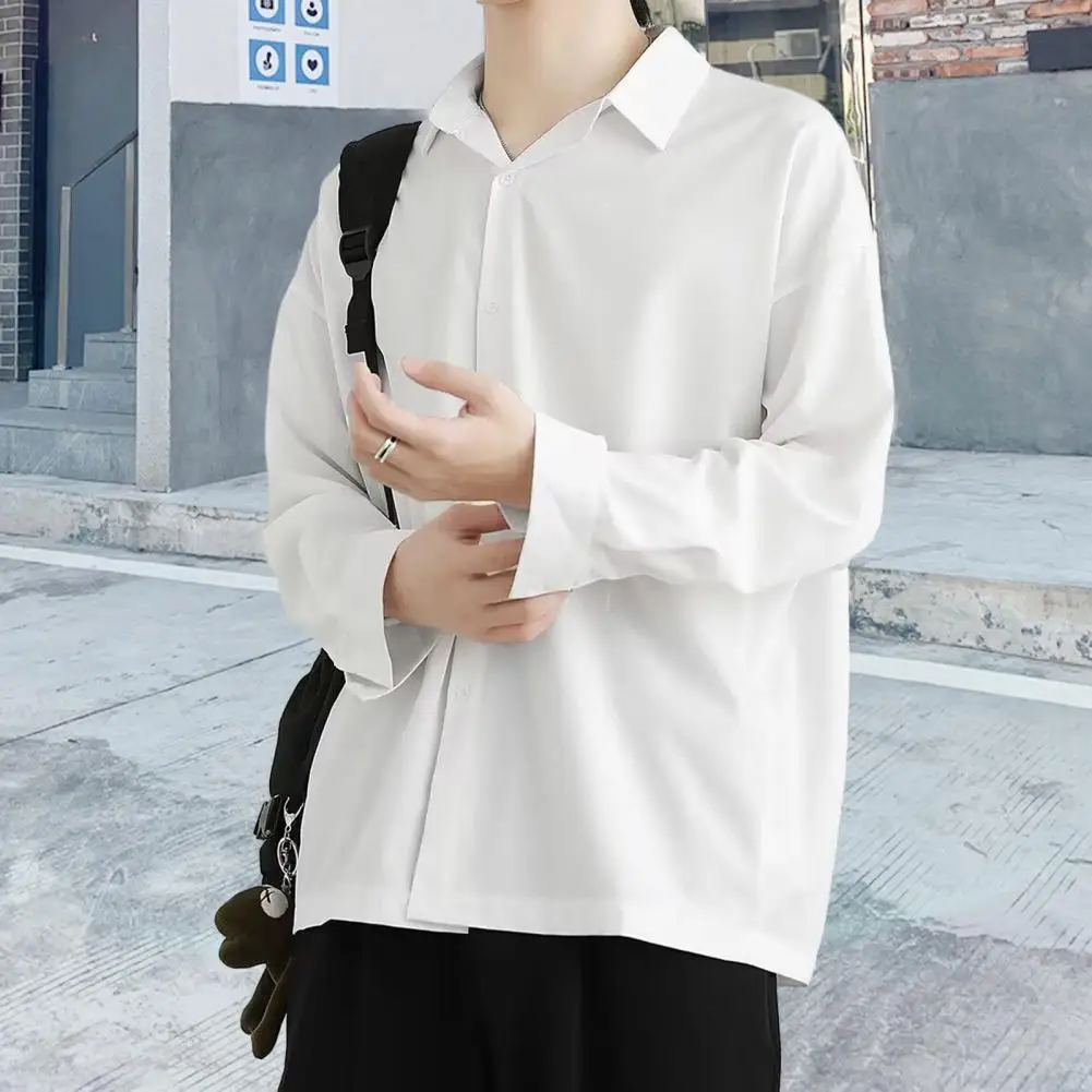 

Lapel Design Shirt Stylish Men's Formal Business Shirt Classic Turn-down Collar Loose Fit Pure Color Design for Fall Spring