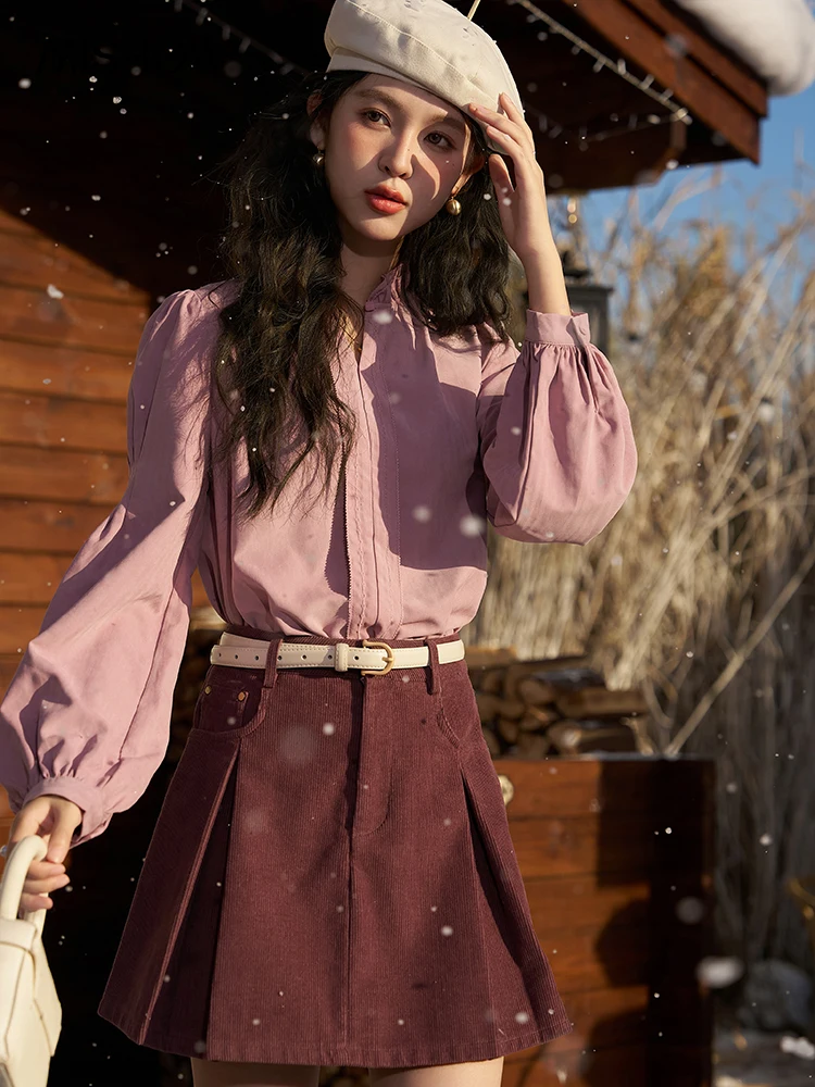 MISHOW French Autumn Winter Button Up Lantern Long Sleeve