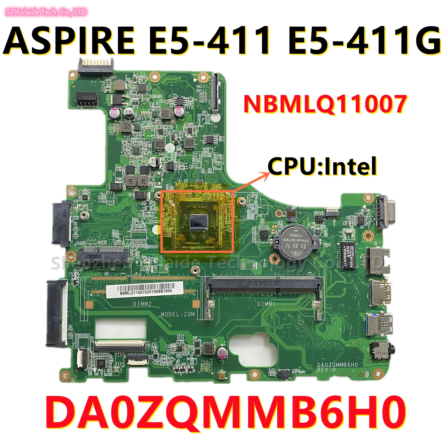 

DA0ZQMMB6H0 для Acer ASPIRE E5-411 E5-411G материнская плата для ноутбука с процессором Core Intel NBMLQ11007 100% протестирована