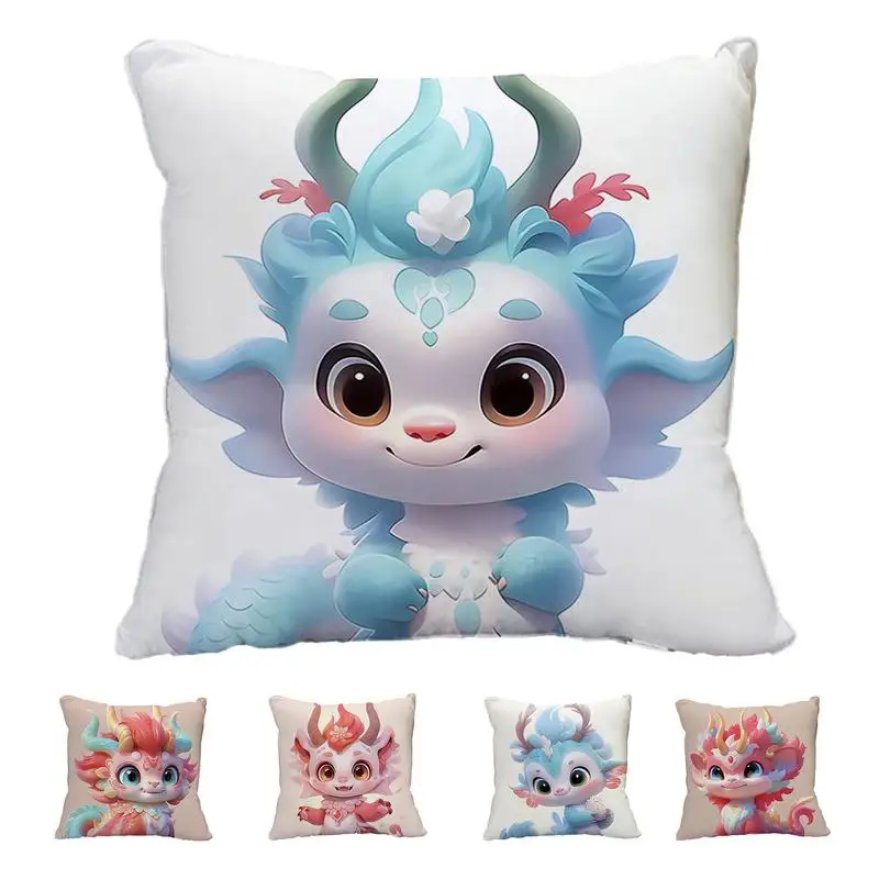 

Dragon Throw Pillow Covers Replaceable Christmas Cushion Cover for Throw Pillow Reusable Square Zippered Pillowcase Cartoon