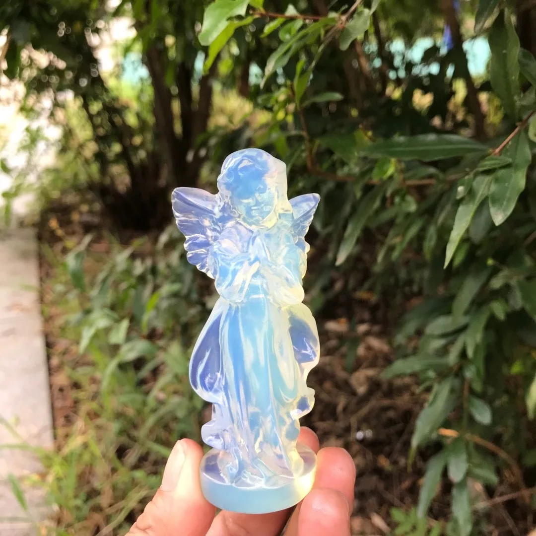 1PC High Quality Opalite Angel Carving Quartz Colorful Healing Stone Gem Craft Gift Home Decor Ornaments