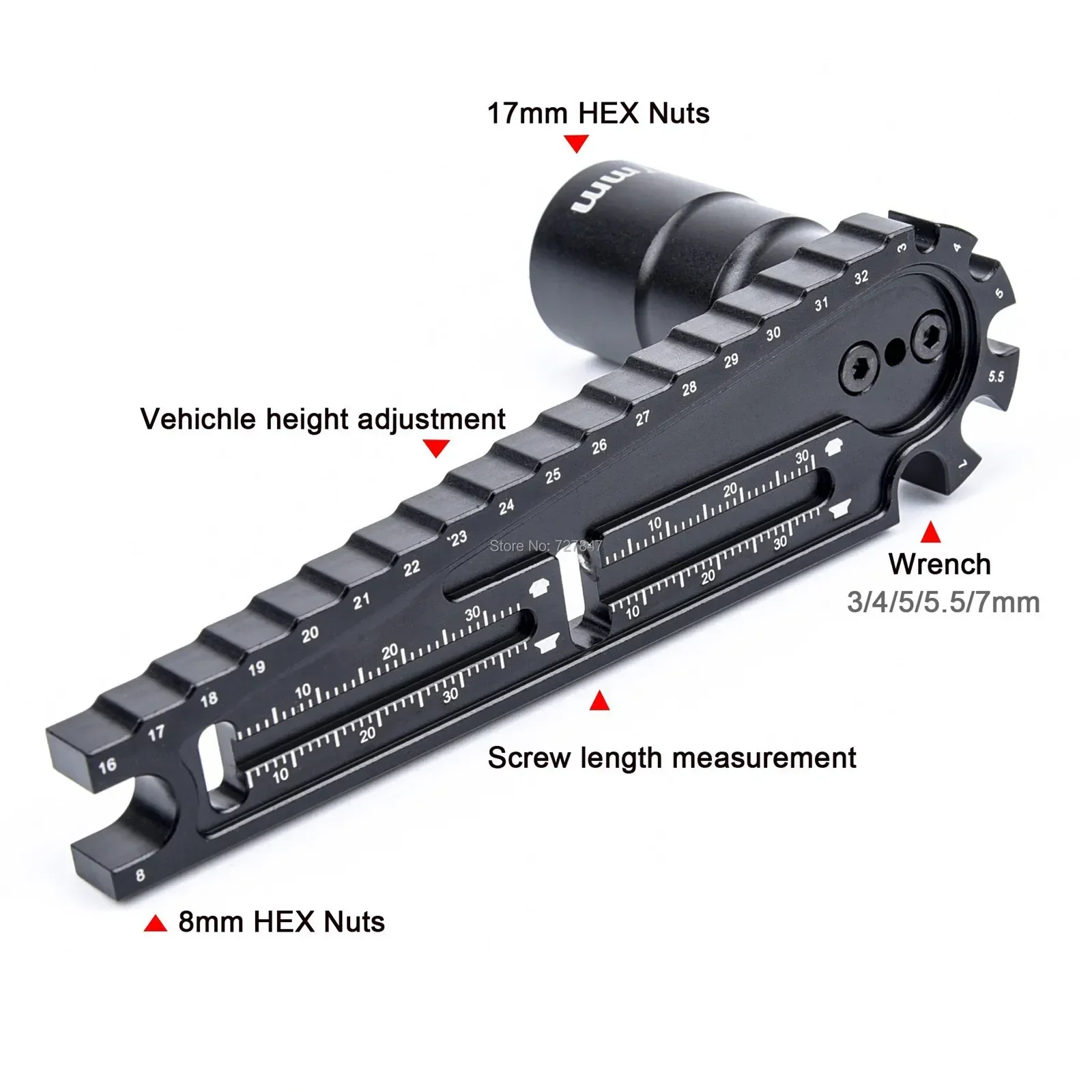Outil RC 17mm/8mm écrou hexagonal + règle de secousse aluminium