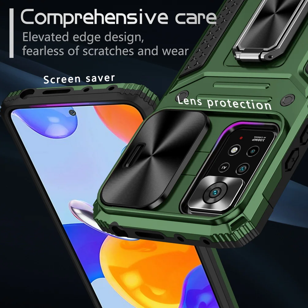 Removable Push-Pull Camera Protective Case For Xiaomi Redmi Note 12 11 11S POCO X5 Pro Metal Ring Buckle Holder Cover_voghion.com
