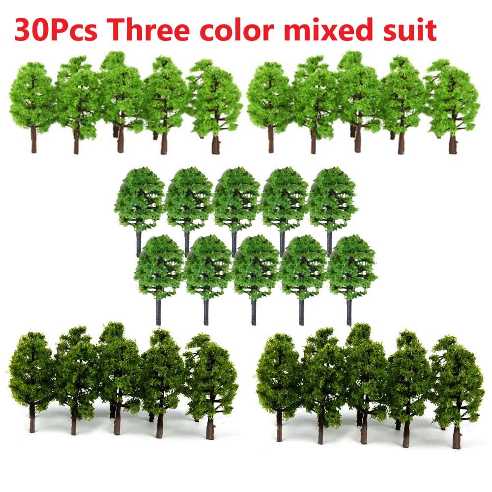 30pcs 3.5cm Train Railroad Model Trees Set Miniature Landscape Scenery Decor Scale Architectural Model Layout Tree Buildings