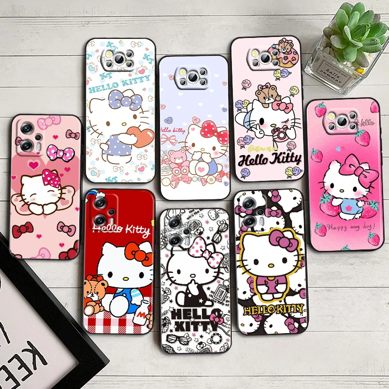 

HelloKitty Cartoon Cute For Xiaomi Poco F5 X5 C55 C50 M5 M4 X4 X3 F3 GT NFC M3 C3 M2 F2 F1 X2 Pro Silicone Black Phone Case Capa