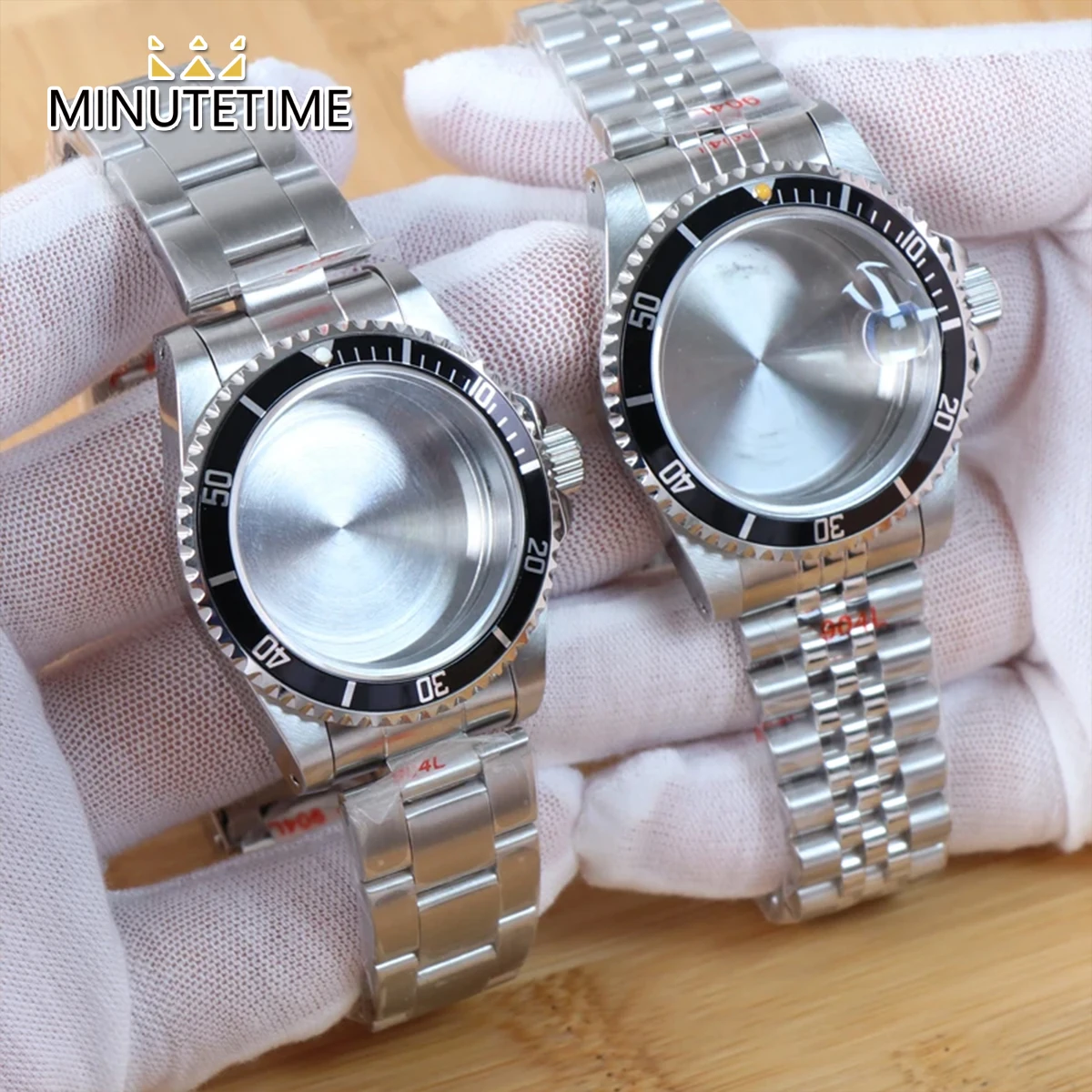 

MINUTETIME Vintage Watch Case Fit NH35 NH36 Movement Stainless Steel Sapphire Crystal Cyclops Silver Case With Watch Strap Bezel