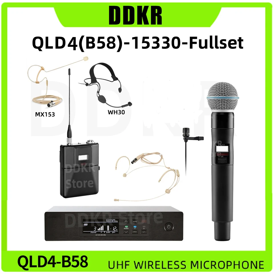 

DDKR QLDX4 15330 Fullset UHF True Diversity Wireless Microphone System for Karaoke Stage Performances Mic Wireless Professionnel