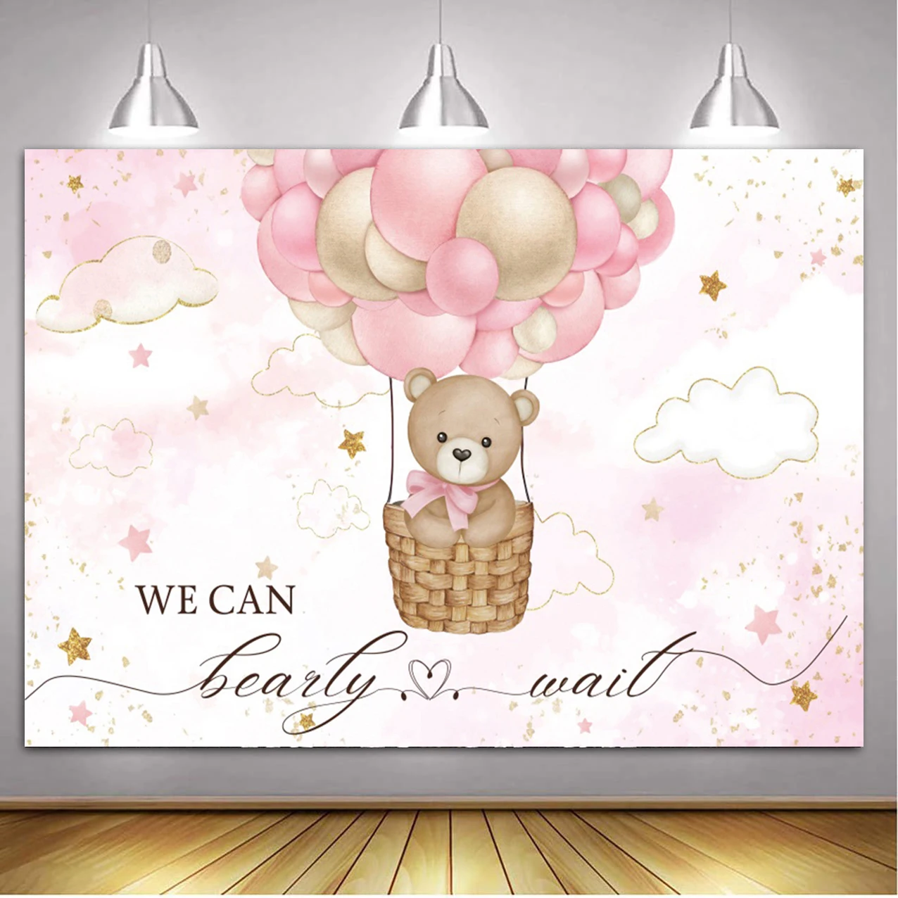 Teddy Bear Baby Shower Backdrop with Floral and Balloon Decor for Photography and Kid's Birthday Parties