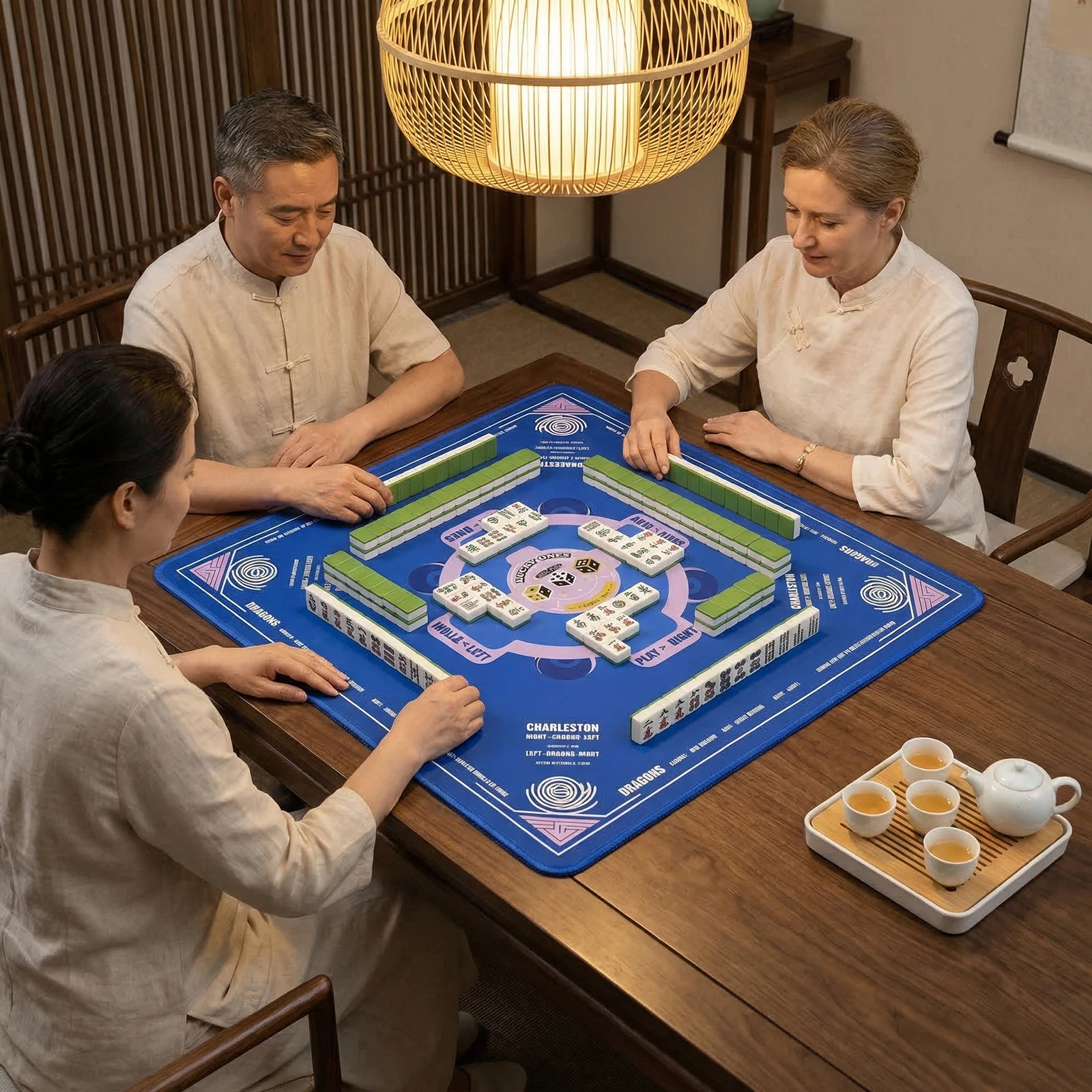 33x33In 소음 감소 마작 매트 미끄럼 방지 음소거 마작 테이블 천 방수 사각형 보드 게임 플레이 매트 친구를위한 선물