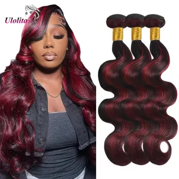 P1B/99J Fasci di Capelli Umani con Highlights 12A Body Wave 99j Bordeaux Mix Nero, Capelli Umani Colorati 1/3/4 Fasci, Fasci di Capelli Birmani
