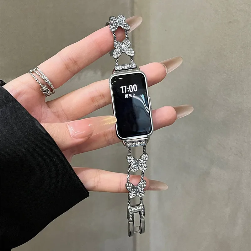 Luxurious Bling Butterfly Diamond Metal Smartwatch Bracelet Strap, 18-22mm