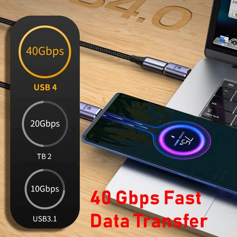 USB C Adapters U-Shape Straight Angle Adapter Type C Female to Type Male 40Gbps Fast Data Adapter Converter Charging Adapters