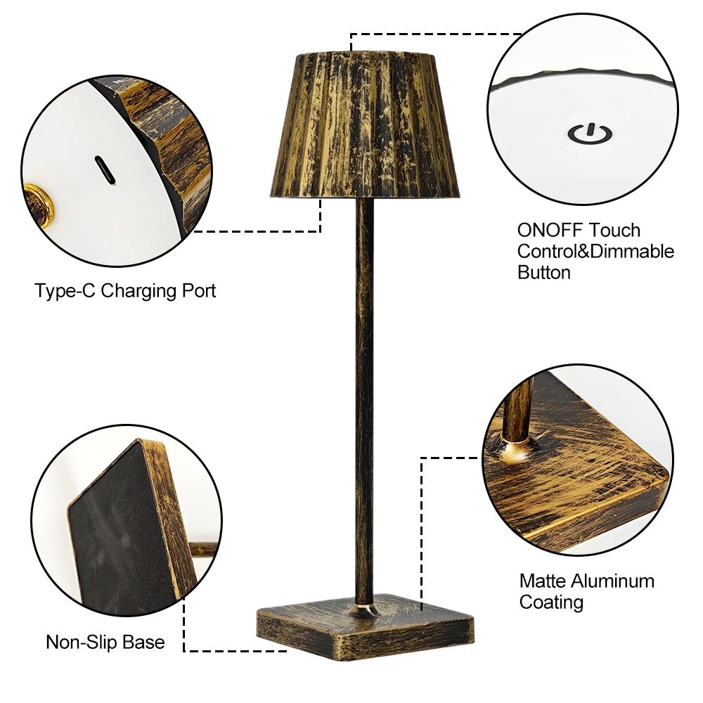 Lampe de bureau LED sans fil, commande tactile, Rechargeable par USB, 3 couleurs, gradation continue, lumières d'ambiance 6