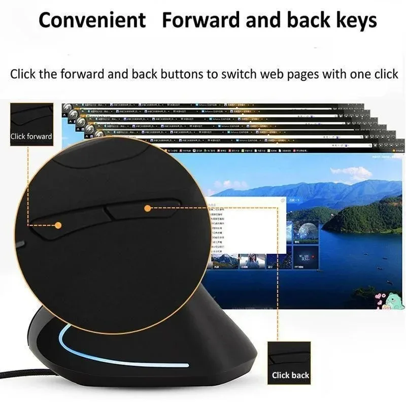 Ergonomic Vertical RGB Wired Optical Mouse Right Hand Design for PC