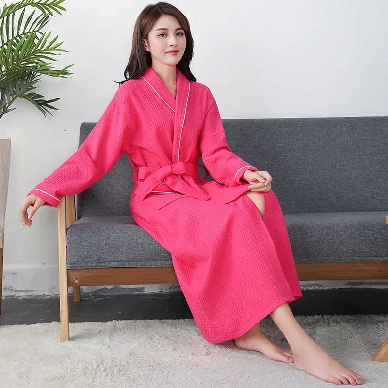 Cotton Bathrobe Kimono Hotel Bathrobe Waffle Female large size Spring Autumn Solid Color Women's Sleep & Lounge Sleepwear