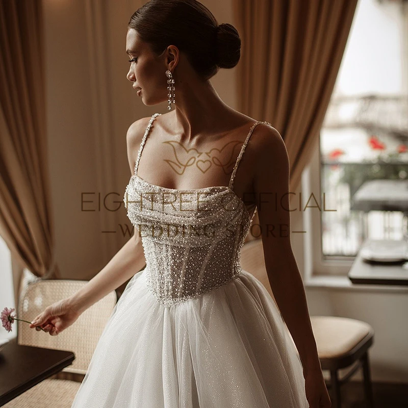 Eightree Elegant A-Line Wedding Dresses Sweetheart Glitter Backless Bridal Dress Boho Beach Wedding Prom Ball Gowns Customized 3
