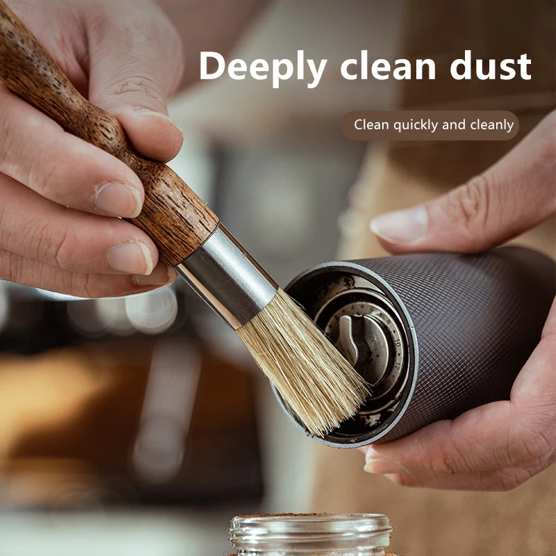 Wooden Handle Espresso and Coffee Grinder Cleaning Brush for Home and Bar Counter Use