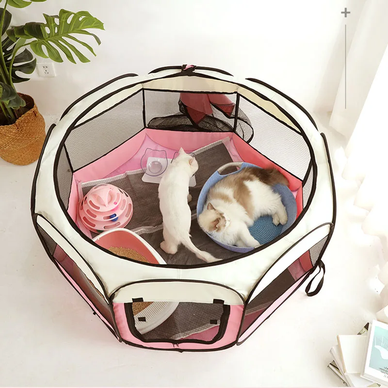 

Portable Folding Pet Tent Octagonal Cage for Cat Delivery Room Indoor Playpen Puppy Kennel Foldable Fence Outdoor Big Dogs House