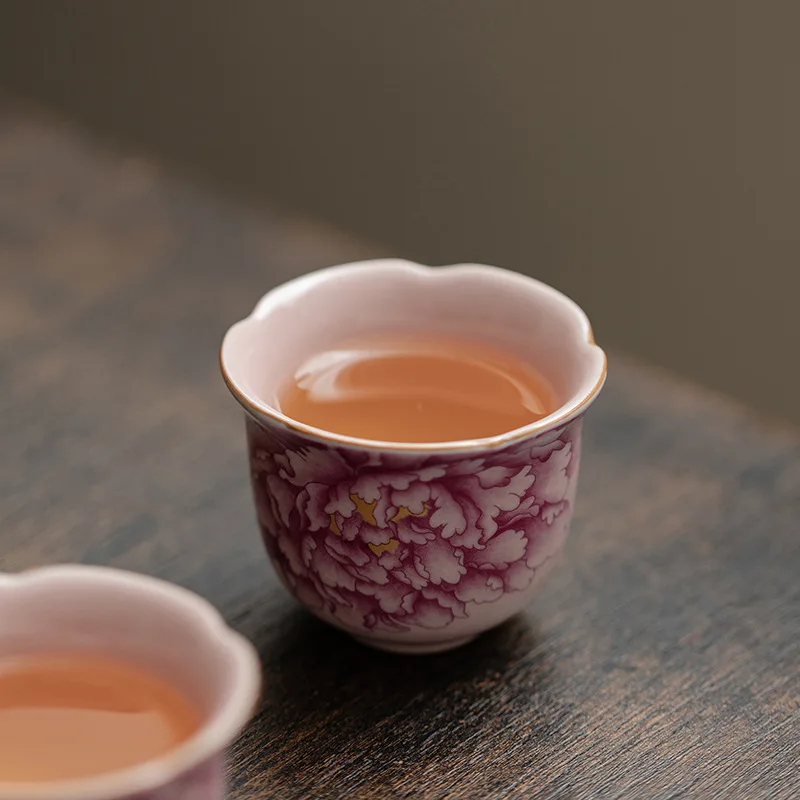 Peony Ru Yao Porcelain Gaiwan Set For Tea Tureen Teaware Cup Chinese Pink Ceramic Opening Tea Bowls Chawan Ceramony Lily