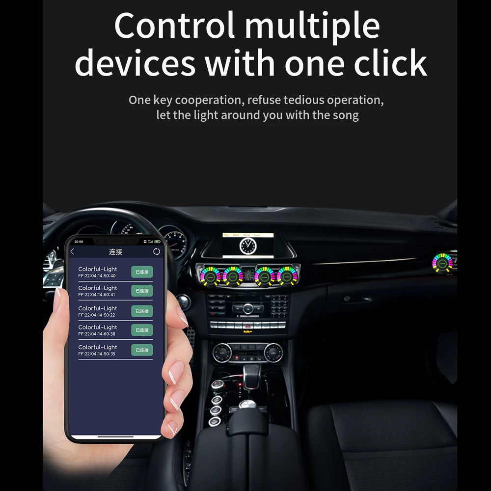 App Control Car Music Rhythm Lamp RGB Led Strip controllo del suono ritmo vocale atmosfera luce deodorante per auto nuova lampada strana