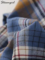 Streamgirl Oversized Plaid Shirt Women 2026 Spring Loose Vintage Long Shirts Full Sleeve Women Plaid Brown Oversized Shirt Blue - Image 5
