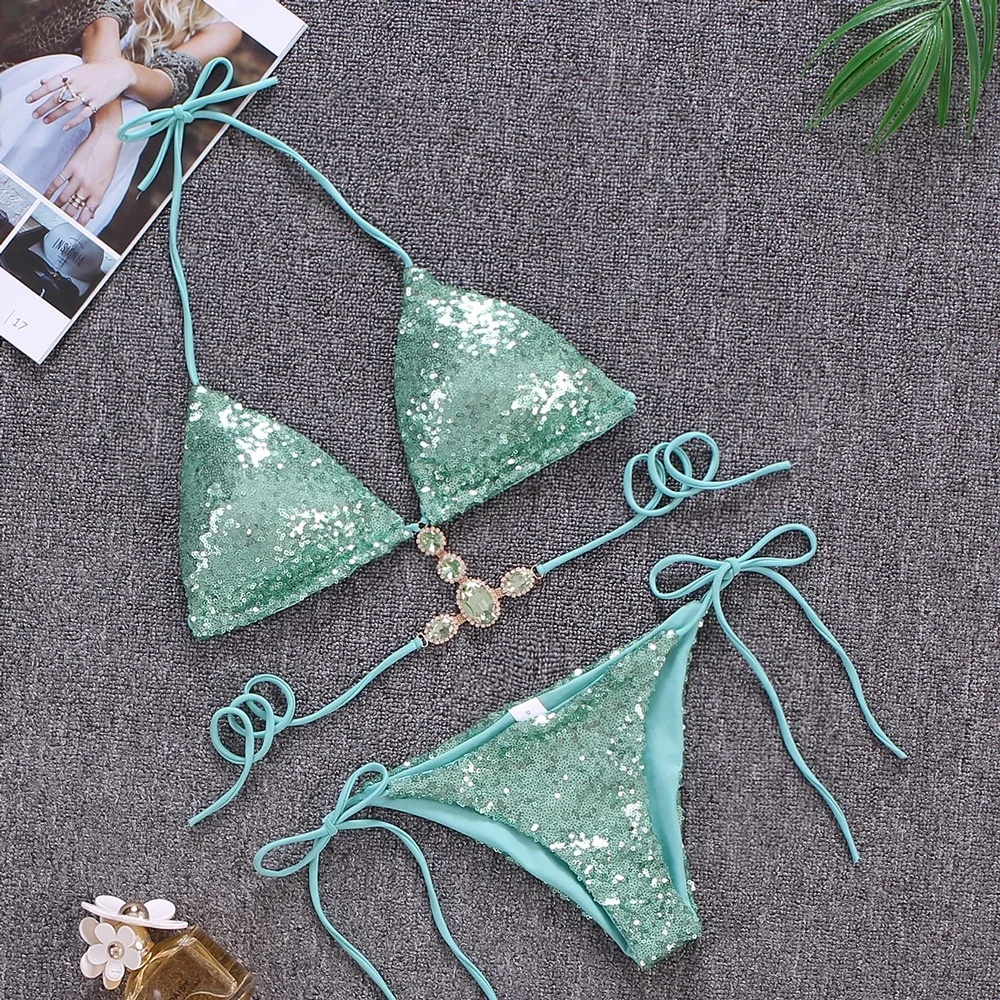 Rhinestone Bikini Swimsuit - Sexy Push-Up Swimwear for Women