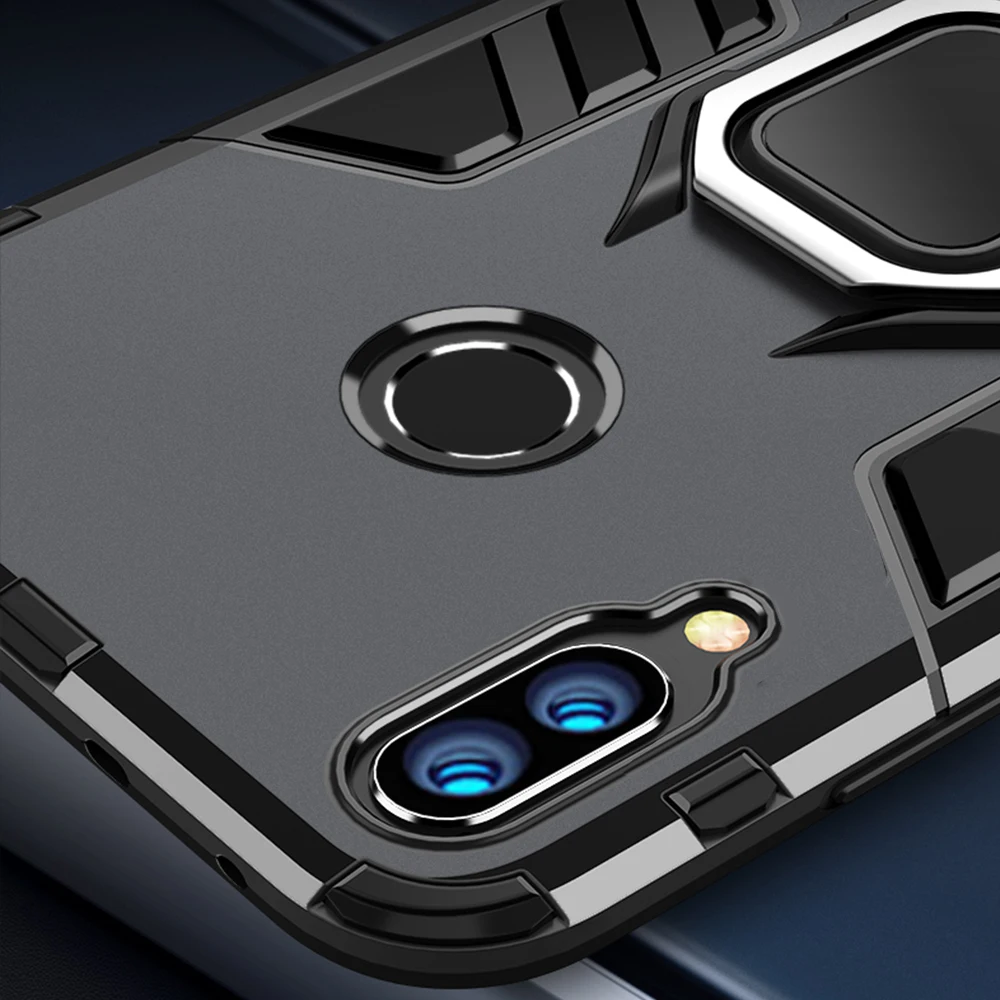 Durable Armor Phone Case with Finger Ring Holder and Reinforced Bumper