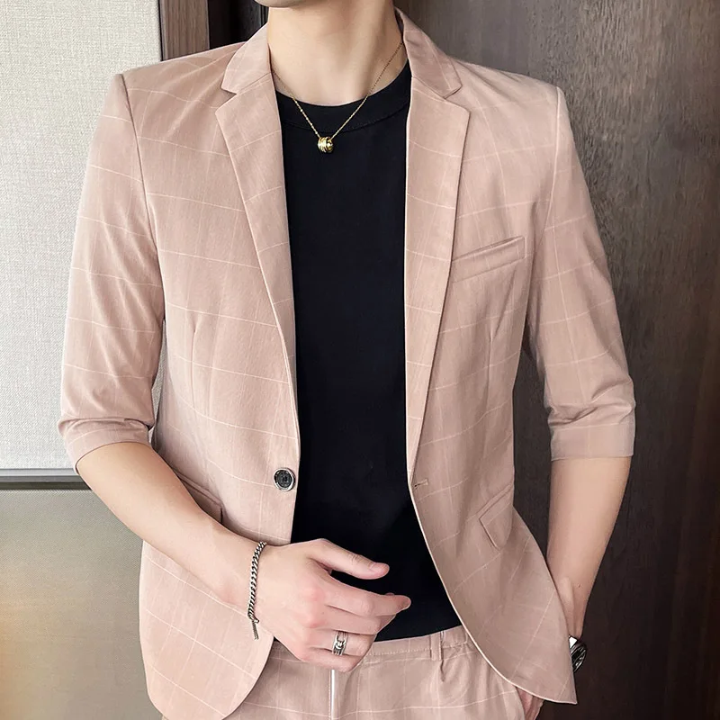 

L-Chain pin design casual suit niche high-end sense short nightclub suit jacket men