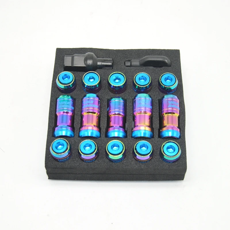 Neo Chrome Extended Dust Cap Steel Wheel Rims Lug Nuts With Lock Key M12X1.5 M12X1.25 20Pcs