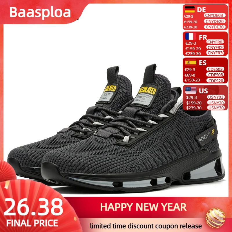 Baasploa New Men Walking Shoes Outdoor Mesh Breathable Lace-Up Sneakers Male Casual Non-slip Wear-resistant Sports Shoes