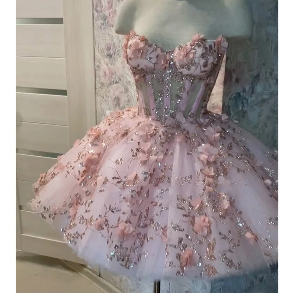 Quinceanera Dresses Princess Sweetheart Quinceanera Dresses Pink 15 Birthday Party Gown Pageant Tulle Lace Crystal beading Appliques