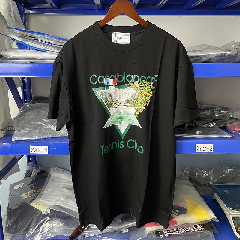 

Real France Casablanca Tennis Club T Shirt Print Black White Cotton T Shirt Harajuku Men Clothing