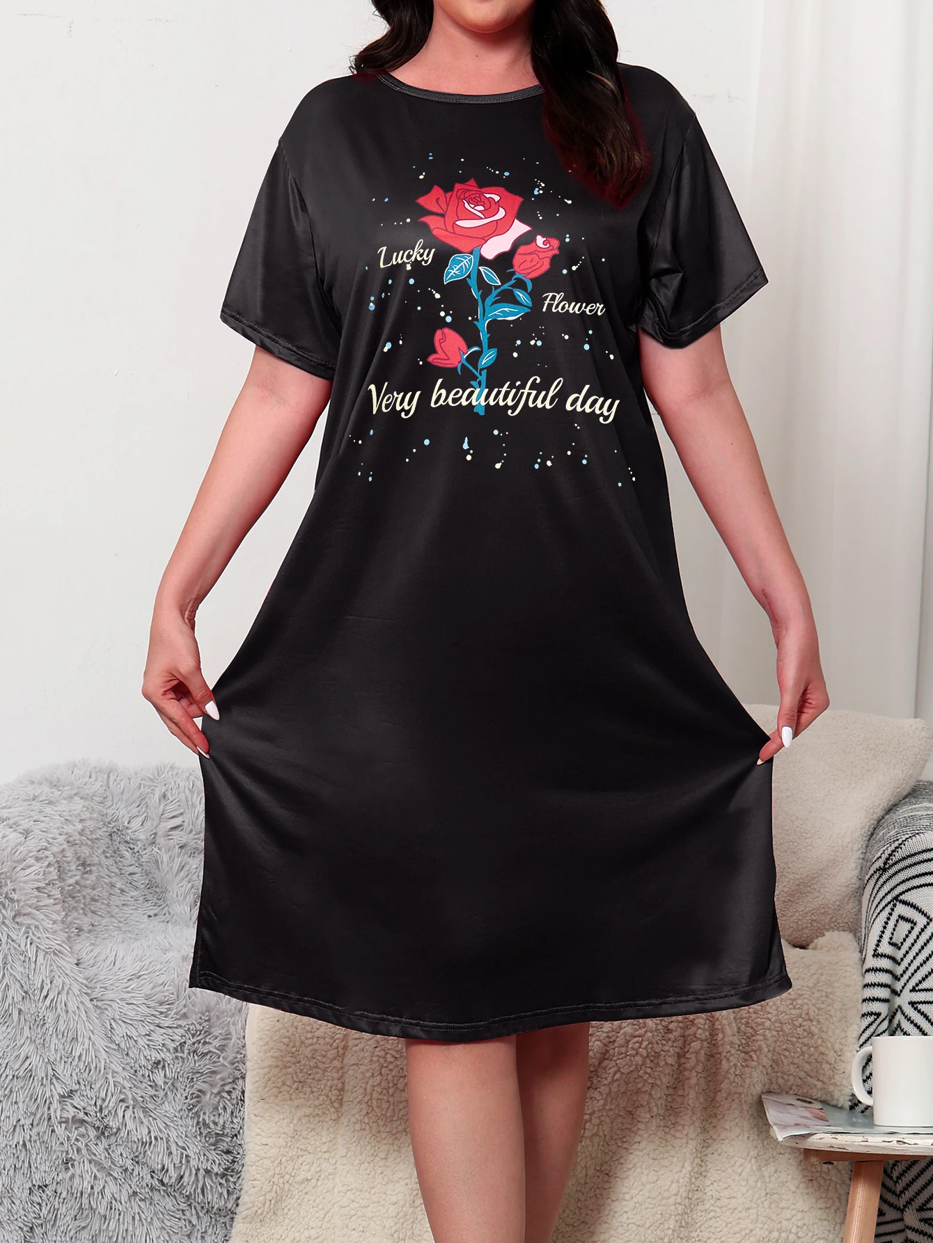 Plus size dress, knee length dress, minimalist style, suitable for both home and casual wear. Plus size 1-5XL 2024 new dress