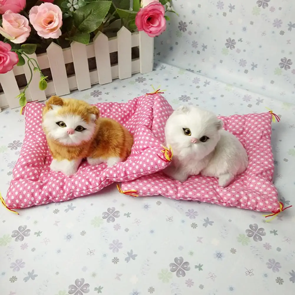 Simulation Kitten Mini Sleeping Cat on Pad Doll Toy Birthday Gifts Cloth Pad Plush Cats Cat Ornaments Home Decoration Plush Cats