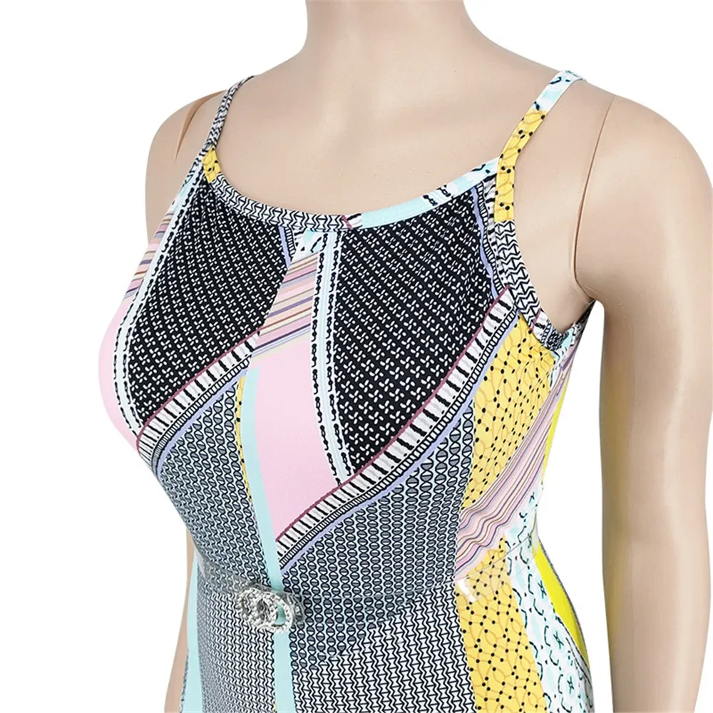 Wmstar Plus Size Women Jumpsuit Summer One Piece Print with Belt Slip Office Lady New Bodysuit Hot Sale Wholesale Dropshipping