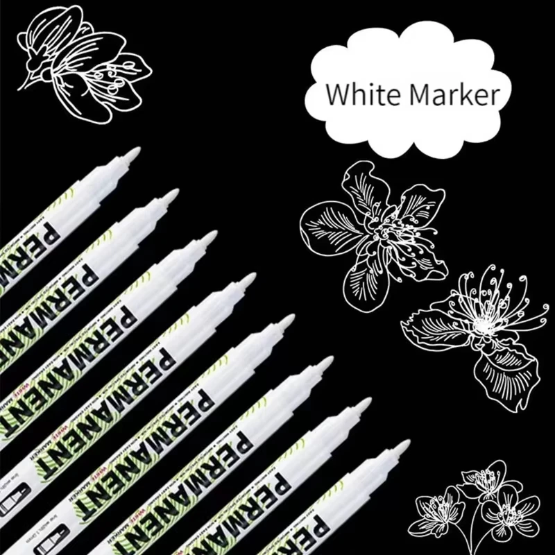 10/12Pcs White Marker Pen, 1.0/3.0mm Graffiti Pens, Waterproof, Permanent Tire Painting, Notebook Tyre, Oily Environmental Pen 2