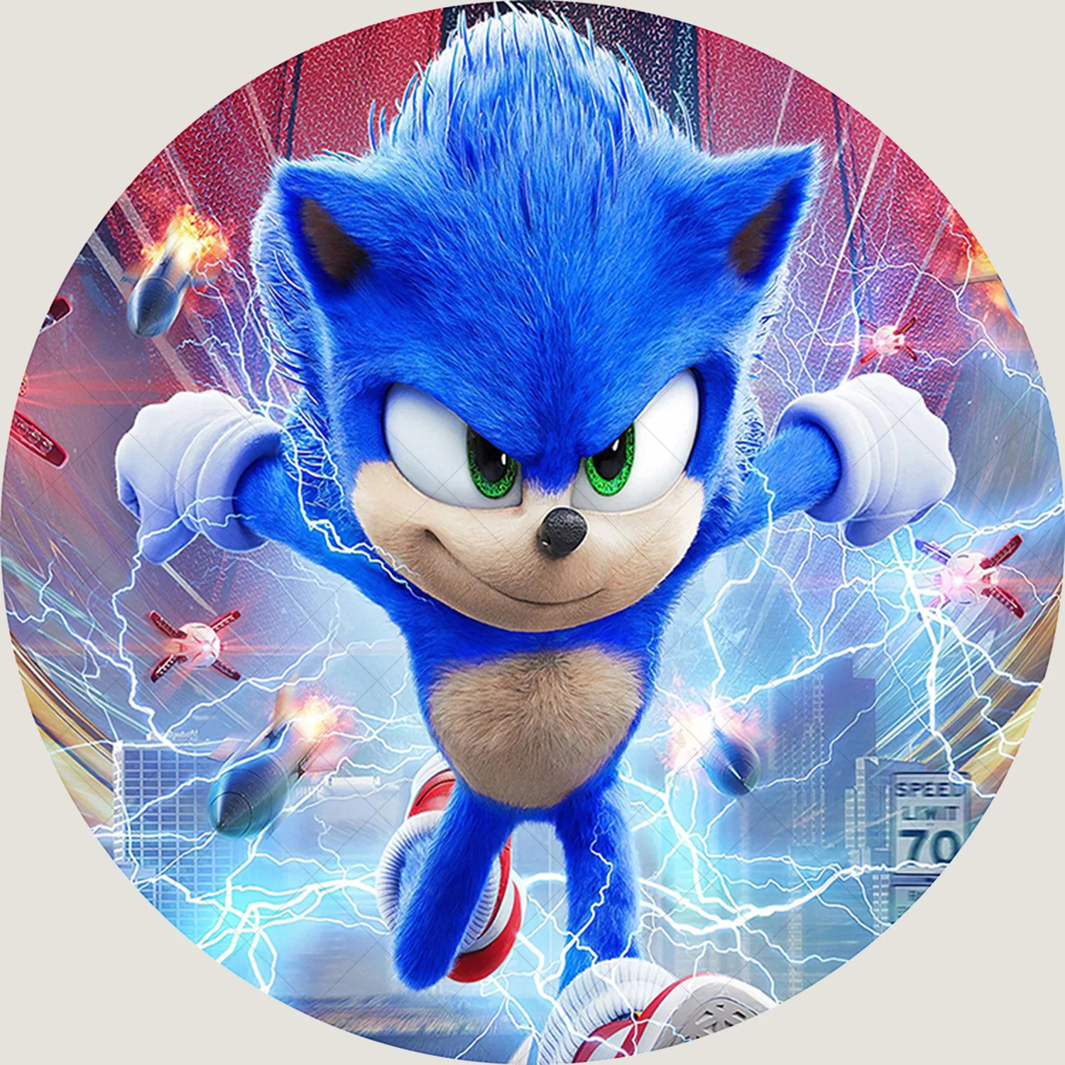 thumbnail image 1 of Fondo de fotografía con forma de círculo para decoración de baby shower, póster, estudio de fotografía, héroe corriendo, erizo azul, Sonic, para cumpleaños de niños, 1 of 5