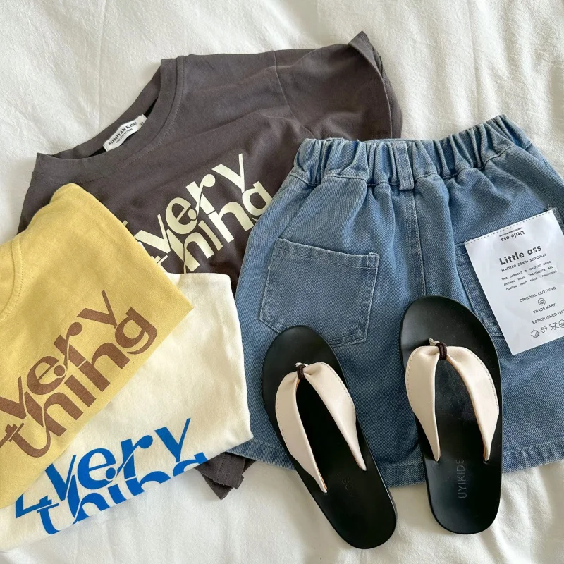 2-7Years Baby Short Sleeve T-Shirts Boys Girls Summer Fashion Letter Print Loose T Shirt Kids Cotton Solid Outerwear Top Clothes 5