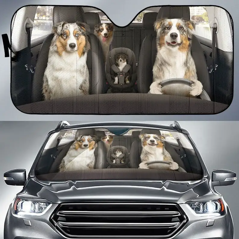 

Australian Shepherd Auto Sun Shade 04 Car Accessories, Windshield Sunshade, Custom Animal Pattern Sunshade, Personalized Gifts