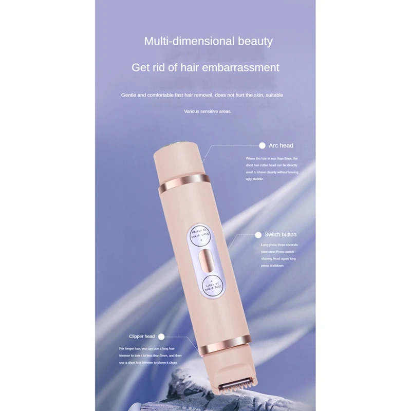 Bikini Trimmer For Women Painless Ladies Hair Removal 2 In 1 Wet & Dry Lady Shaver 2