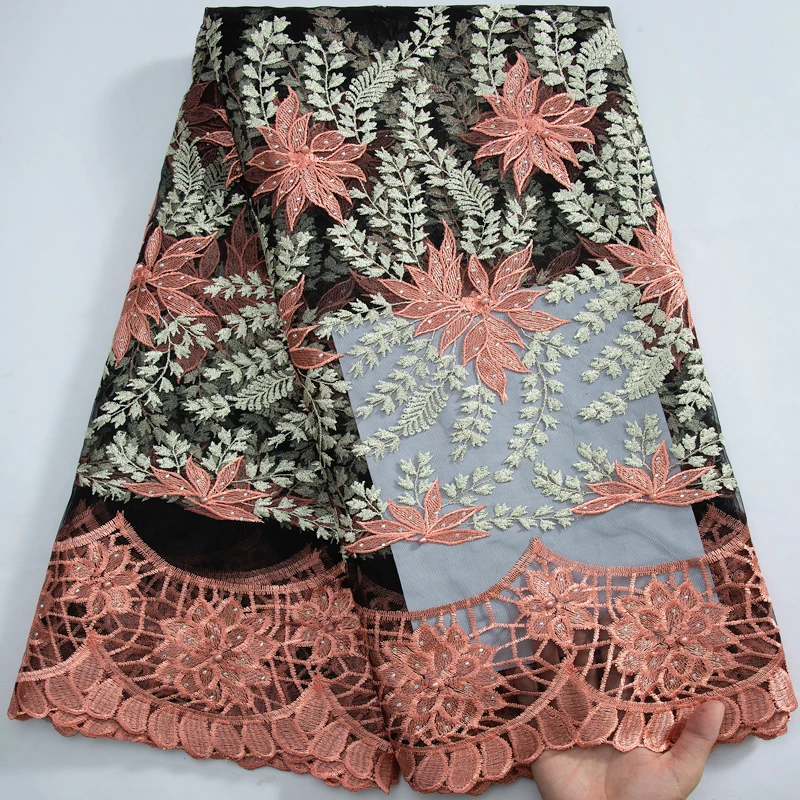 

2023 Nigerian French Mesh Tulle Lace Fabric With Beads+Stones African Net Lace Fabrics Embroidery 5Yards For Party Dress Y3272