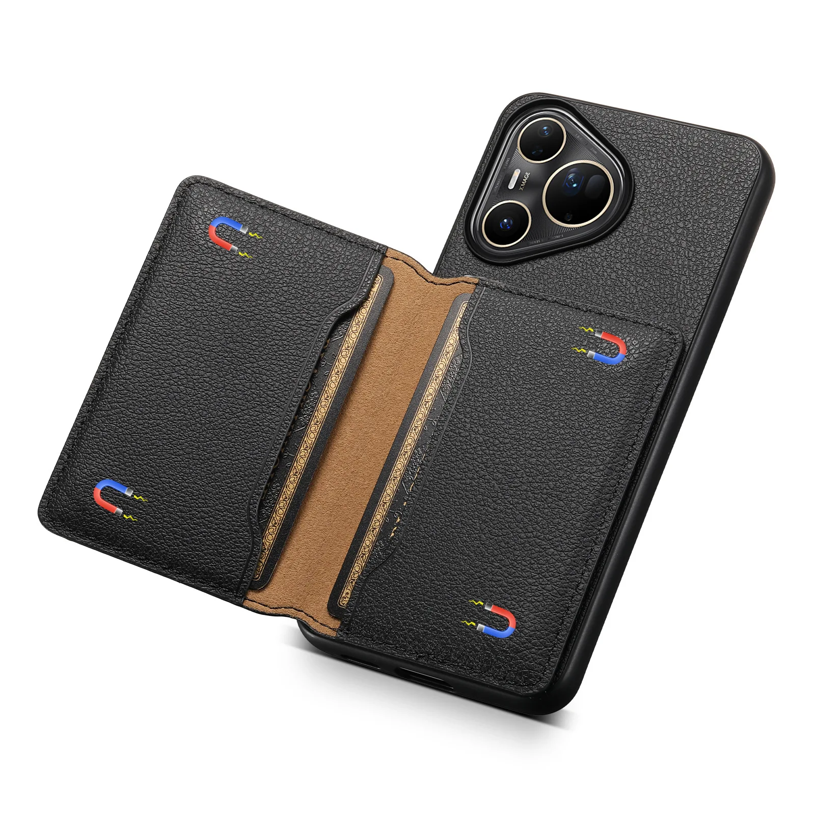 Leather Phone Case with Magnetic Card Holder and Wallet Bracket Cover