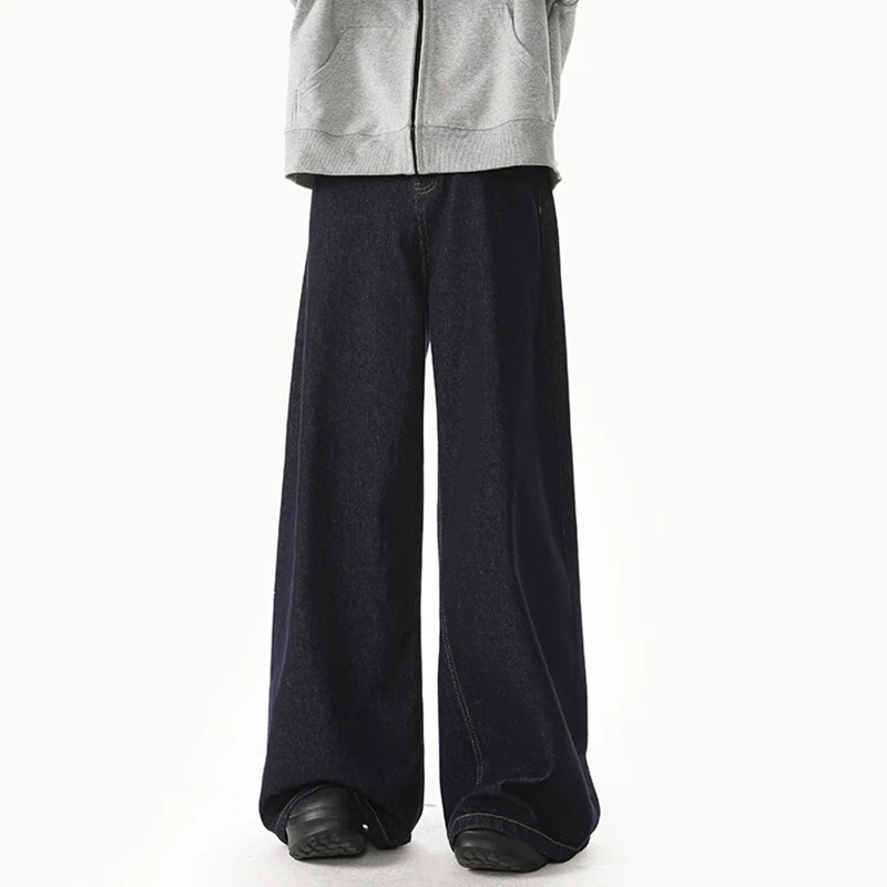 FEWQ Korean Style Men's Denim Pants Solid Color Straight Casual Trousers Wide Leg Loose Male Jeans Menswear Spring 2025 24K1200 3