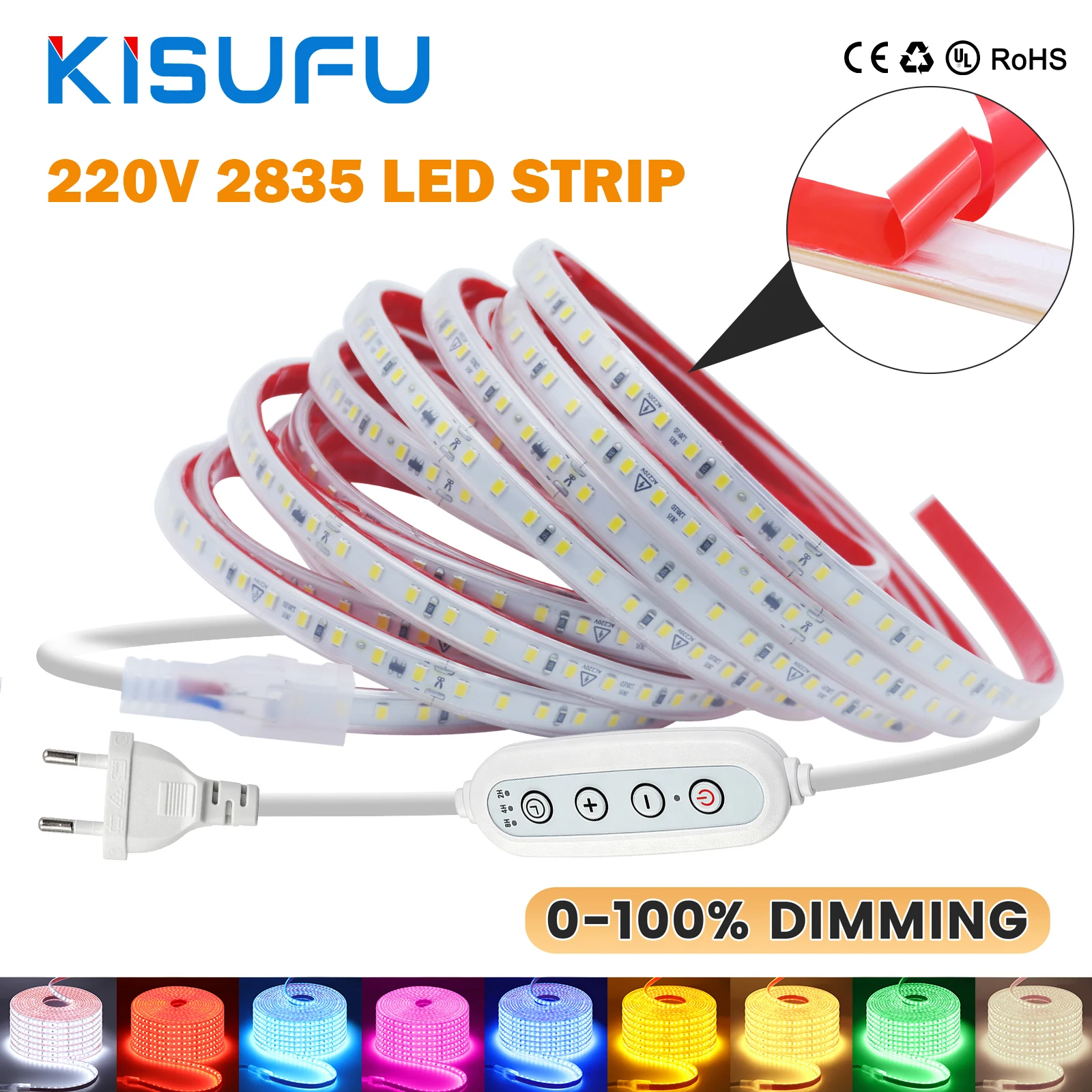 Outdoor Waterproof Dimmable LED Strip Light - 1-25M, 220V, High Brightness, 120 LEDs/M with EU Plug for Versatile Indoor/Outdoor Lighting